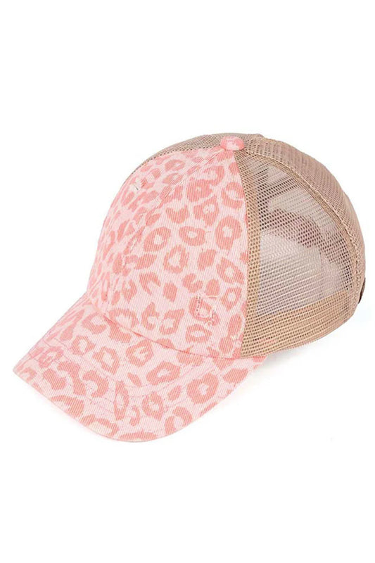 Baseball Cap Pink Leopard Criss Cross back