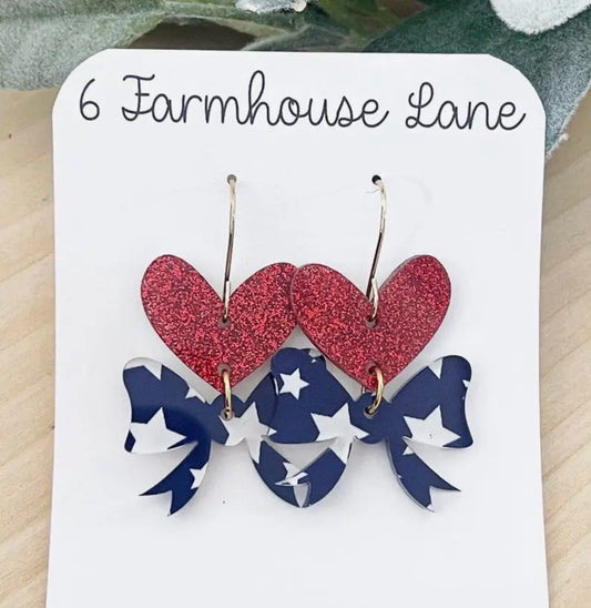 Patriotic Star and Bow Earrings (4th of July, Red, White, and Blue)