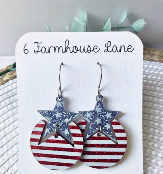 Patriotic Stars Dangle Teardrop Earrings
