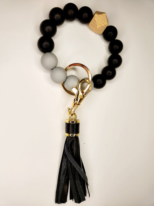 Silicone beaded tassel keychain (black and gray)