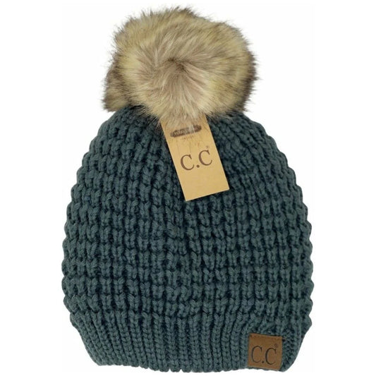 CC Beanie lined Pom (Teal Gray)