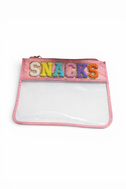 Varsity Letter Patch Clear Zippered Pouch Bag (light pink)