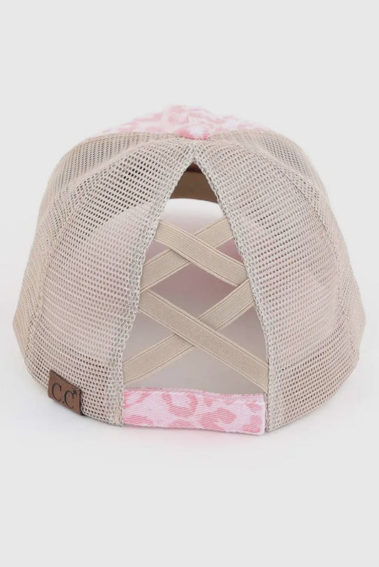 Baseball Cap Pink Leopard Criss Cross back