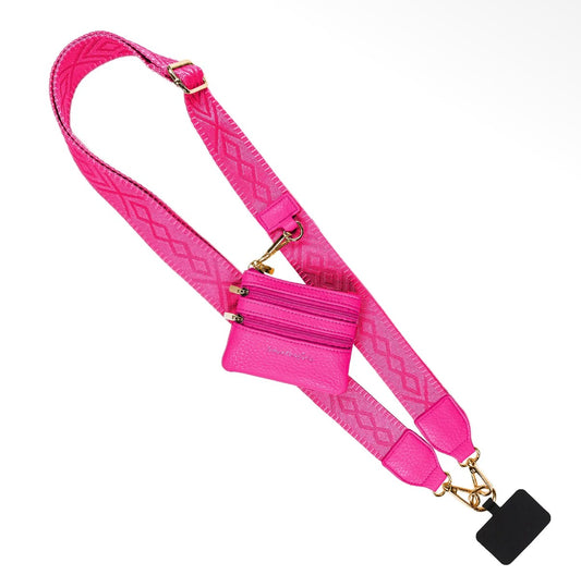 Magenta pattern Save the Girls Clip & Go Strap w/Zippered Pouch