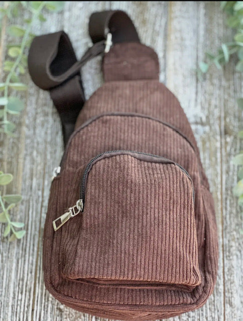 Corduroy Sling Bag (Brown)