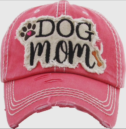 Baseball Cap "Dog Mom" Vintage Hot pink