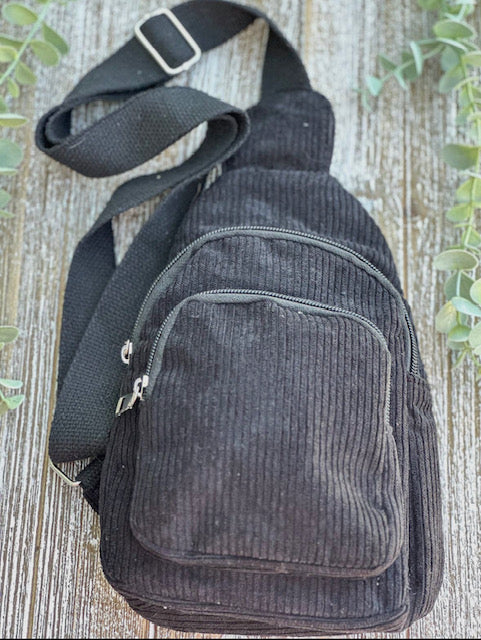 Corduroy Sling Bag (Black)