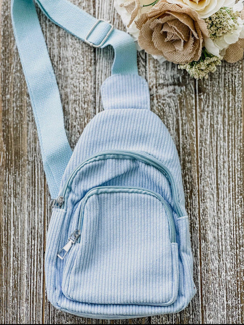 Corduroy Sling Bag (Light blue)