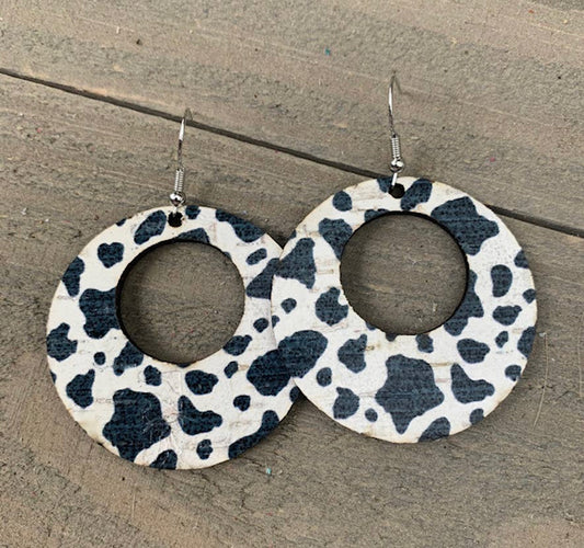 Earrings Cow print (round Leather