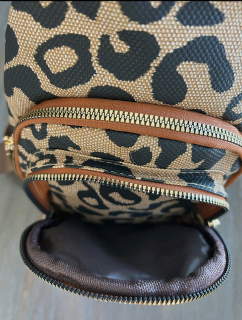 Leopard Double Zipper Cross Body Sling Bag