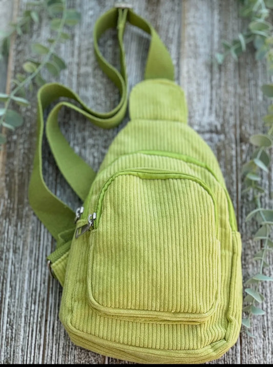 Corduroy Sling Bag (Lime)