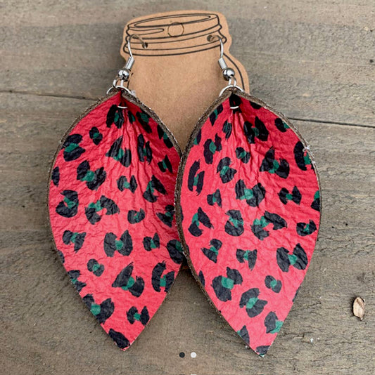 Earrings Strawberry print Leather