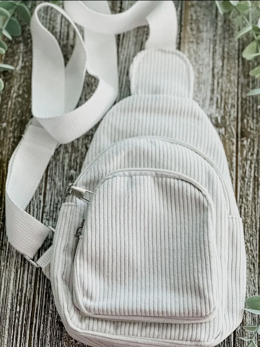 Corduroy Sling Bag (White)