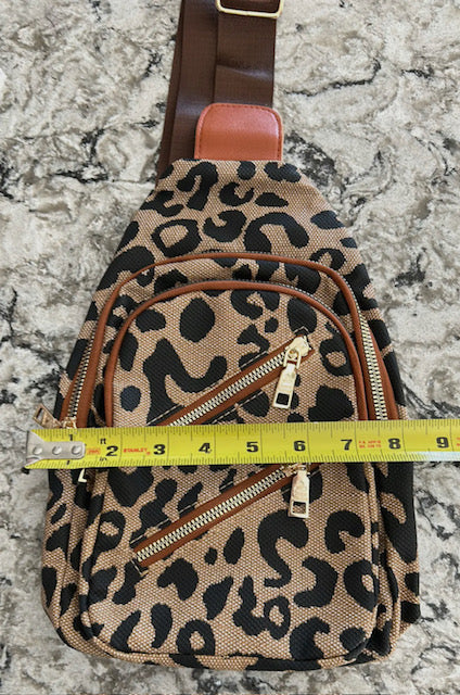 Leopard Double Zipper Cross Body Sling Bag