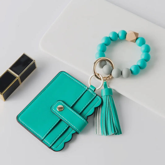 Silicone Keychain wristlet wallet Turquoise