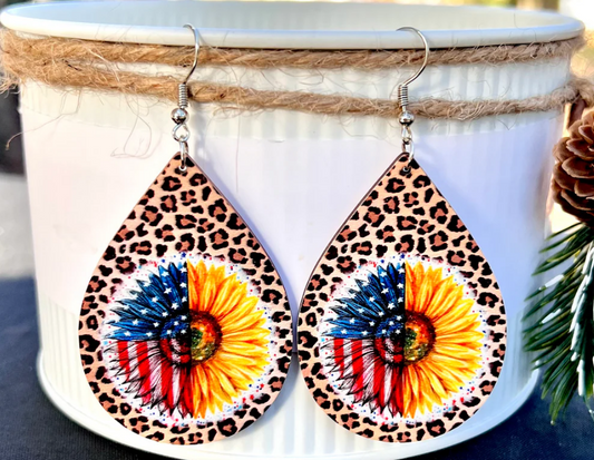 Patriotic Leopard Sunflower Teardrop