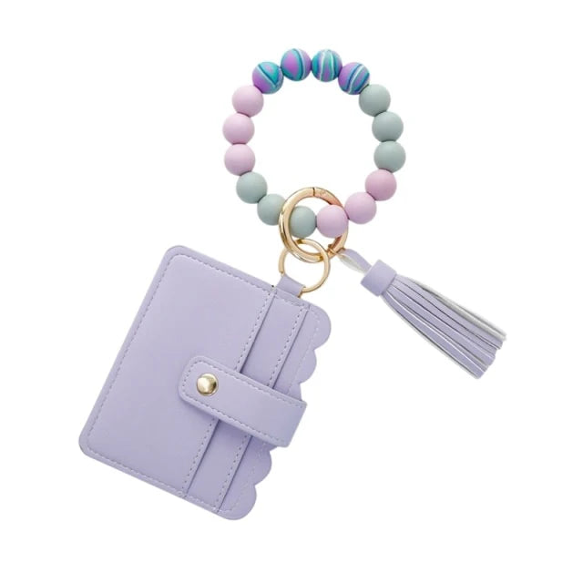 Silicone Keychain wristlet wallet Purple Marble