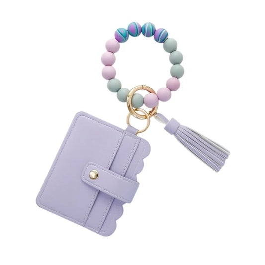 Silicone Keychain wristlet wallet Purple Marble